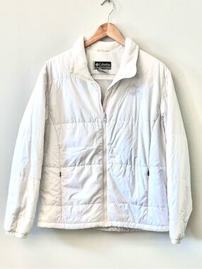 Columbia Women’s Y2K Cream Quilted Light Puffer Flower Embroidery Jacket Size XL